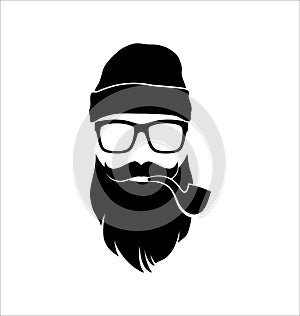 Hipster Black and White with Pipe. Mustaches. photo