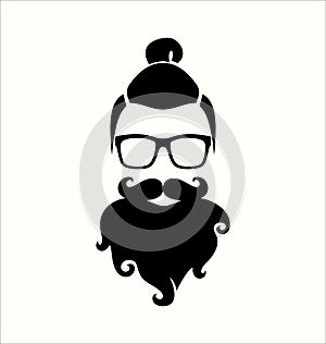 Hipster Black and White. Top Knot Hairstyle. Mustaches. Beard. photo