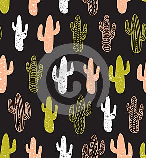 Hipster cactus seamless pattern. Cacti tribal boho background. Fabric print design.