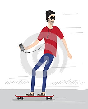 Hipster character on longboard.