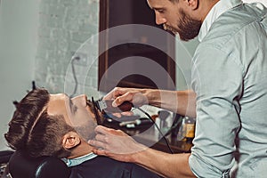 Hipster client visiting barber shop