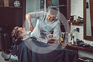 Hipster client visiting barber shop