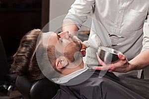 Hipster client visiting barber shop