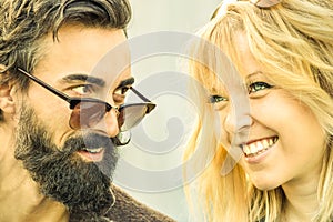 Hipster couple at the beginning of love story - Happy friendship