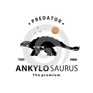 hipster dinosaur, ankylosaurus logo vector silhouette art icon