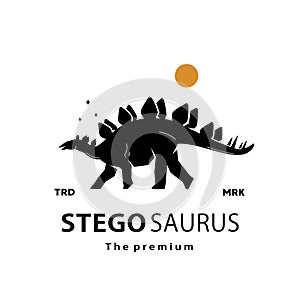 hipster dinosaur, stegosaurus logo vector silhouette art icon