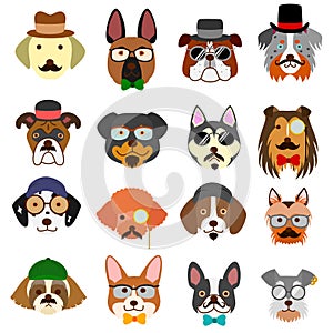 Hipster dogs faces set
