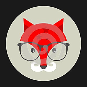 Hipster emblem with fox in glasses.