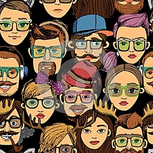 Hipster faces seamless background print