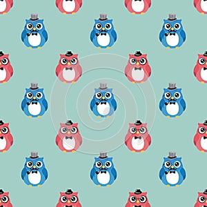 Hipster Fashion Owls Seamless Background