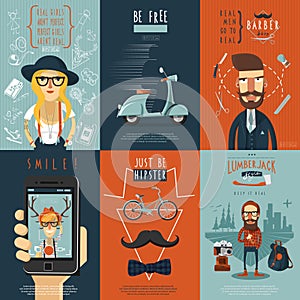 Hipster flat icons composition poster