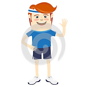 Hipster funny sportsman waving. Flat style
