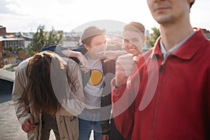 Hipster gang laughing bff carefree teenage hangout