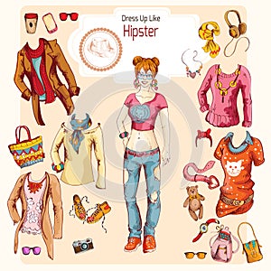 Hipster girl clothes set