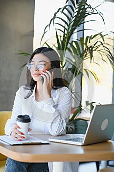 Hipster Girl use Laptop huge Loft Studio.Student Researching Process Work.Young Business Woman Working Creative Startup