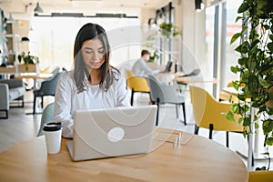 Hipster Girl use Laptop huge Loft Studio.Student Researching Process Work.Young Business Woman Working Creative Startup