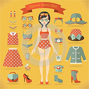 Hipster girl vector set