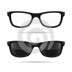 Hipster Glasses Set. Transparent and Sunglasses Model Icons. Vector