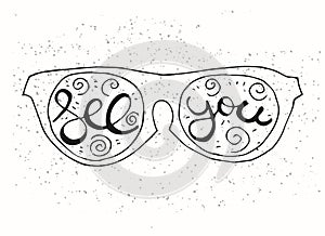 Hipster Hand Drawn Sun Glasses with Inscription