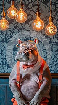 Hipster hippo in suspenders