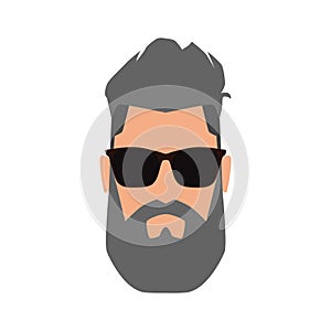 Hipster icon. The head of a brutal man with gray hair and beard wearing sunglasses with brown frames.
