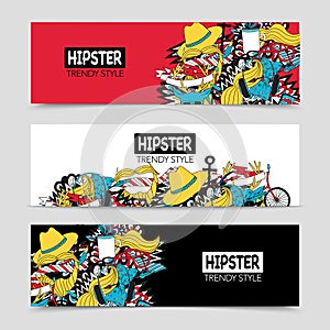 Hipster 3 interactive horizontal banners set photo