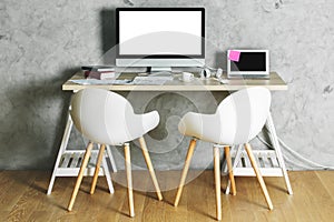 Hipster interior with workplace