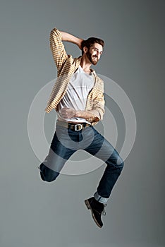 Hipster jumping man