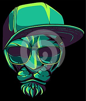 Hipster lion on black background vector illustration design