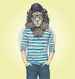 Hipster Lion Vector Illustration photo