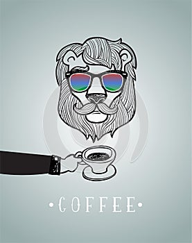 Hipster lion wearing spectacles