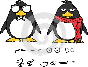 Hipster little penguin baby cartoon expressions set1