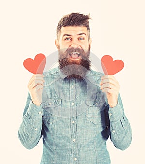 Hipster in love celebrates valentines day or sends valentine cards