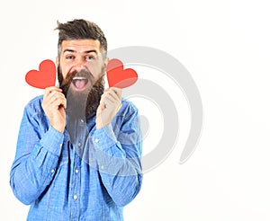 Hipster in love celebrates valentines day or sends valentine cards