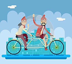 Hipster Male Female Characters Riding Companion photo