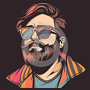 Hipster man with a beard and sunglasses. Vector illustration.