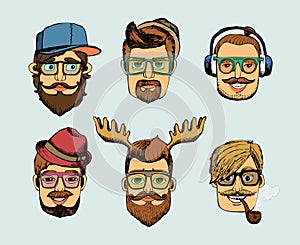 Hipster man heads avatars