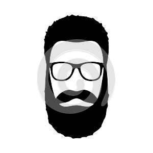 Hipster man icon. Hairstyle, beard and glasses in flat style.