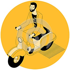 Hipster man riding scooter motor bike