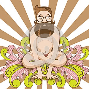 Hipster man in yoga pose Kukkutasana