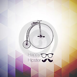 Hipster mustag retro bicycle triangle background.