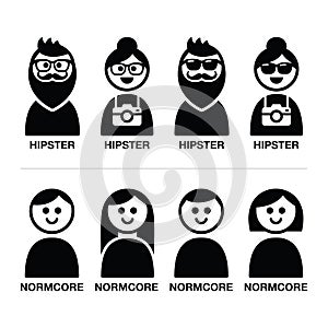 Hipster and normcore trend, style - man and woman icons