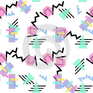 Hipster Pattern Abstract Retro 80 s Jumble Geometric Line Shapes. fashion style seamless background. Vector illustration