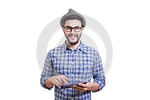 Hipster with phablet