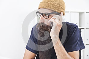 Hipster on the phone