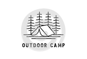 Hipster Pine Cedar Spruce Conifer Hemlock Cypress Evergreen Fir Trees Forest with Tent for Outdoor Camp Scout Logo