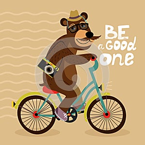 Hipster poster with geek bear