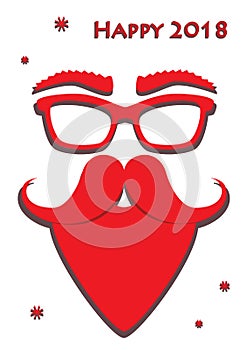 Hipster red Santa Claus mask on white background, vertical vector