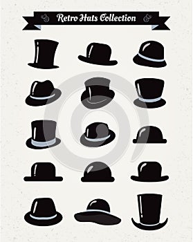 Hipster Retro Hats Vintage Icon Set