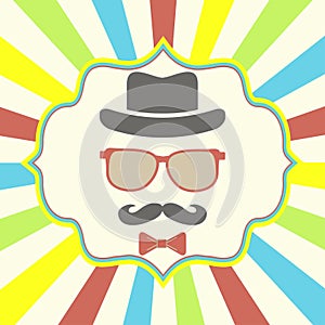 Hipster's hat, glasses, moustache